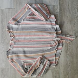 K.I.T. Peasant Sleeve Striped Tie Waist Top